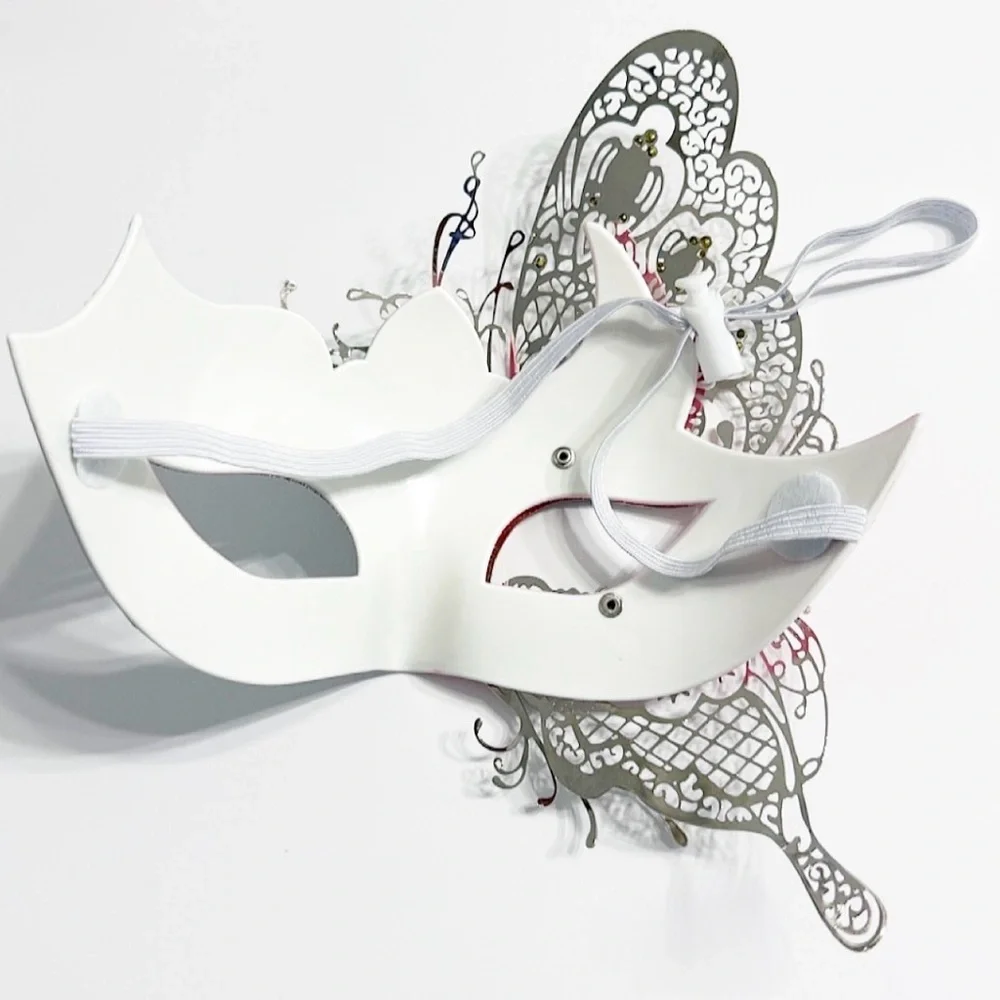 Venetian Masquerade Mask Pink Silver Filigree Rhinestone Mardi Gras